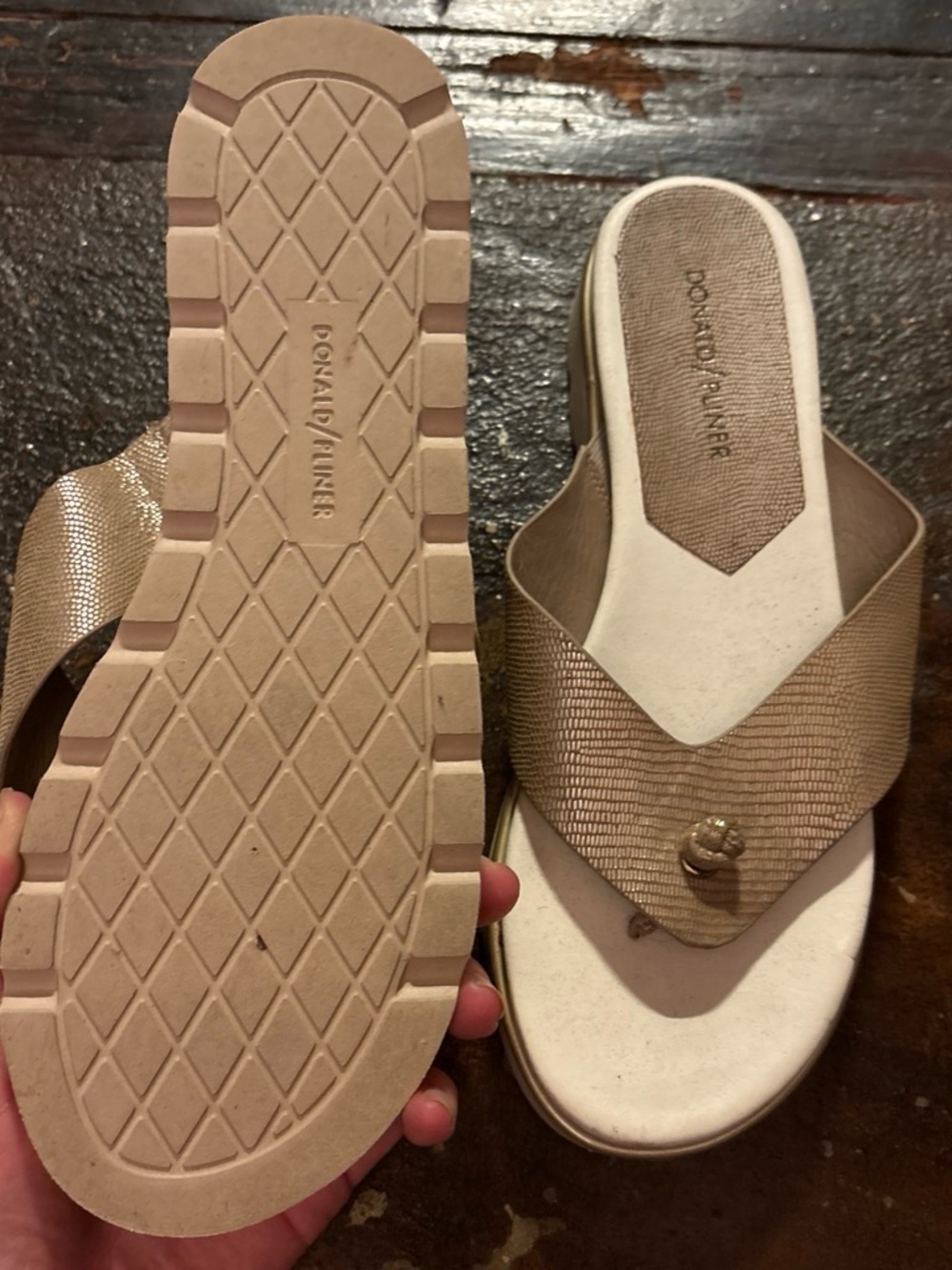 Donald J. Pliner Women's Metallic Taupe Slide Sandals